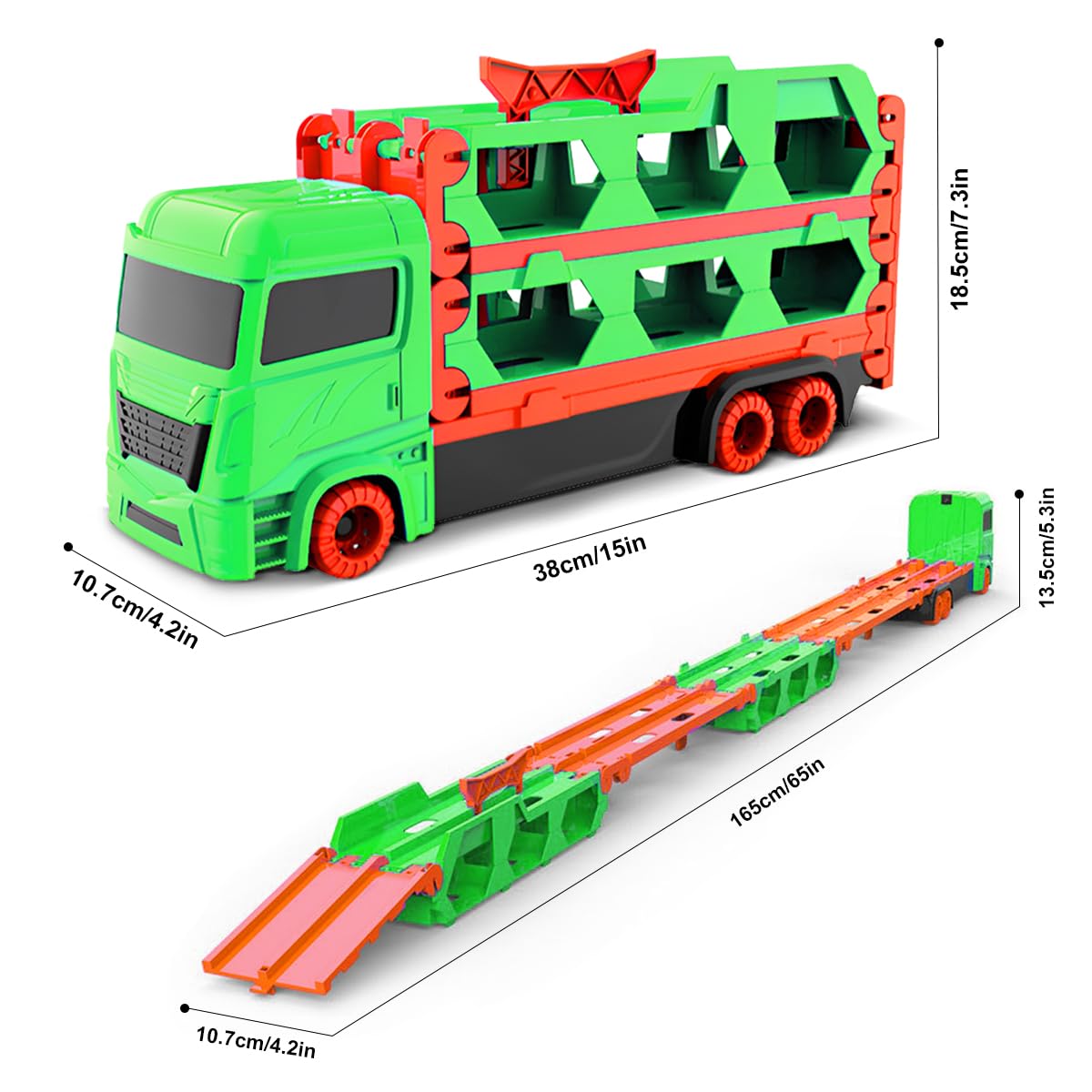 VATOS Transport Truck Toy Cars for boys aged 3, 4, 5, 6 years old, portable race track truck toy car with 6 race cars, transporter vehicle toy set for kids.