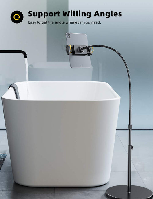 Lamicall Tablet Floor Stand, Tablet Holder - Gooseneck Mount with Adjustable Height and Stable Base weighing 4.8KG, for iPad 12.9, iPad Air Mini 2 3 4, Switch, Tab, and Tablets ranging from 4.7-13 inches.