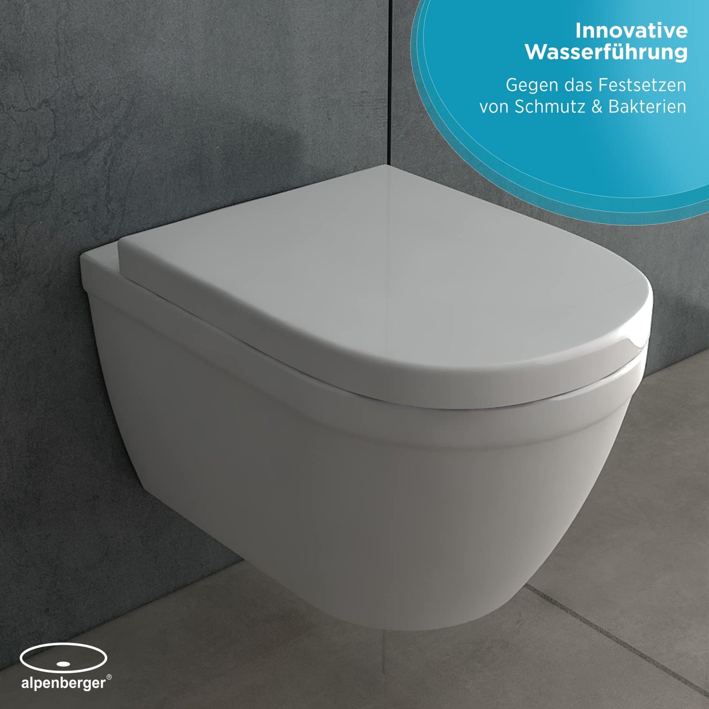 Alpenberger Shower WC | Toilet with intimate shower | Wall-mounted toilet with bidet function | Rimless wall-hung toilet with nano coating | Toilet seat with soft-close function | Compatible with Geberit