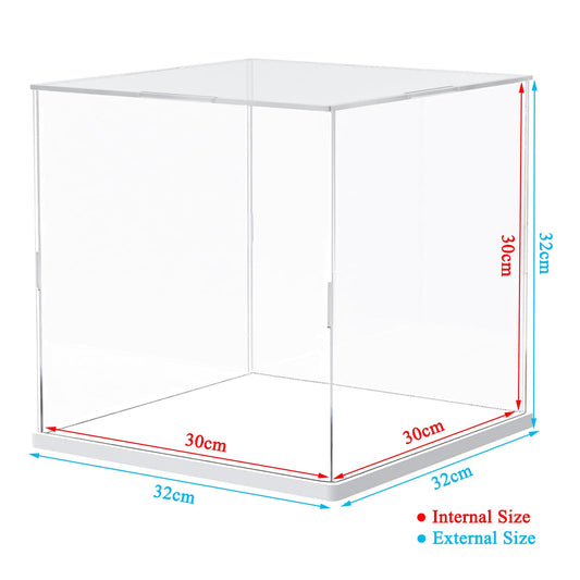 Acrylic display case for Lego 21341 43247 for soccer basketball, glass display case acrylic box transparent cube for figures collectibles toys | with wood-plastic base, white inside 30x30x30cm
