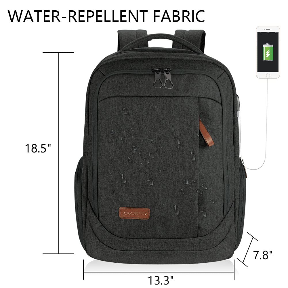 KROSER Laptop Backpack 17.3 Inch Carry-on Daypack Water-Resistant Multifunctional Laptop Bag for Business/Travel/Women/Men-Black