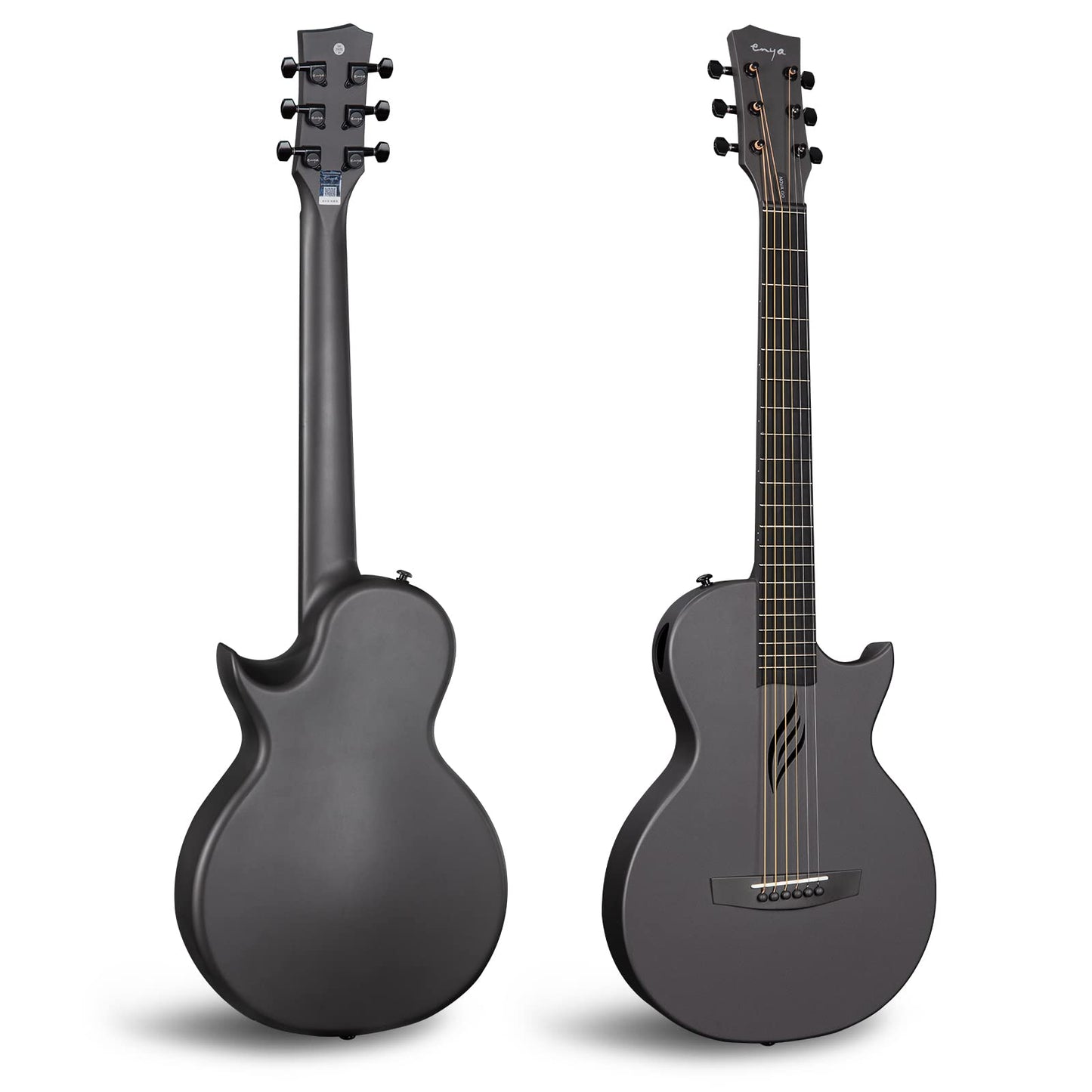 Enya Nova Go carbon fiber acoustic guitar, 1/2 size, beginner guitar for adults, travel, acoustic, with gift box, EVA gig bag, guitar strap, cleaning cloth (Black)