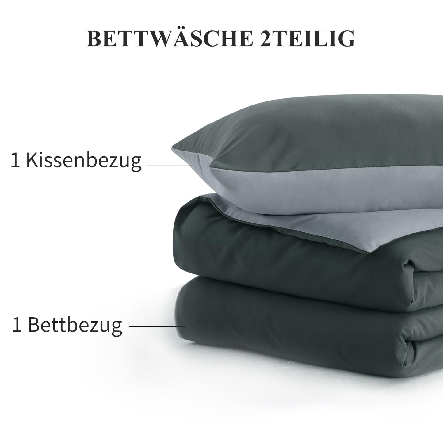 Aisbo bedding 155x220 2-piece anthracite/gray - bedding sets 1 duvet cover 155x220 cm + 1 pillowcase 80x80 cm, ÖKO-TEX reversible bedding soft microfiber with zipper.