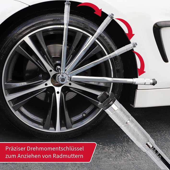 UNITEC torque wrench, adjustable from 40 to 210 Nm, 1/2" square drive, with sockets 17/19 mm and extension, silver