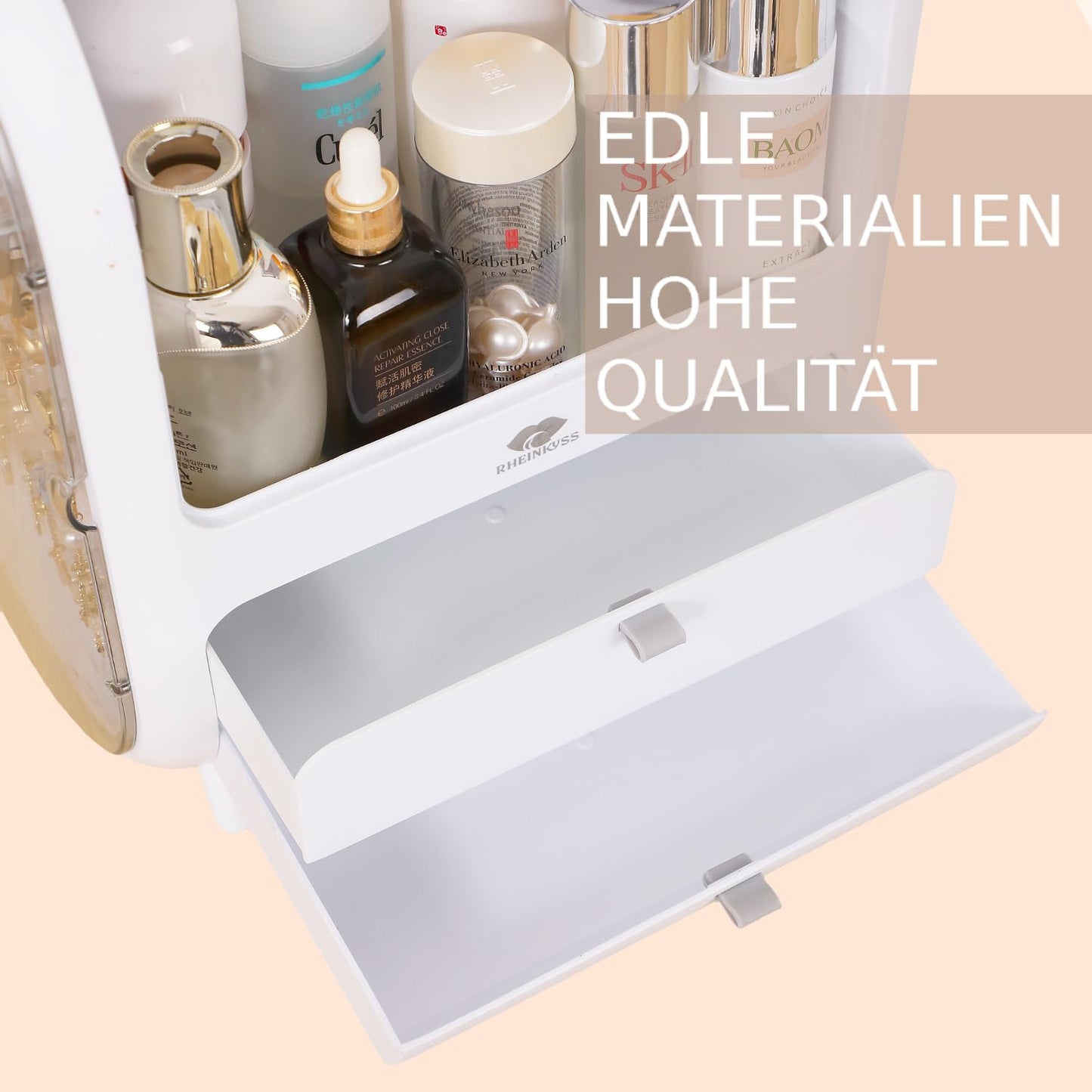 Rhinekiss Makeup Organizer with Drawers, waterproof & dustproof, Cosmetic Organizer Vanity Makeup Storage Bathroom Makeup Perfume Nail Polish Beauty Accessories Bathroom Organize.