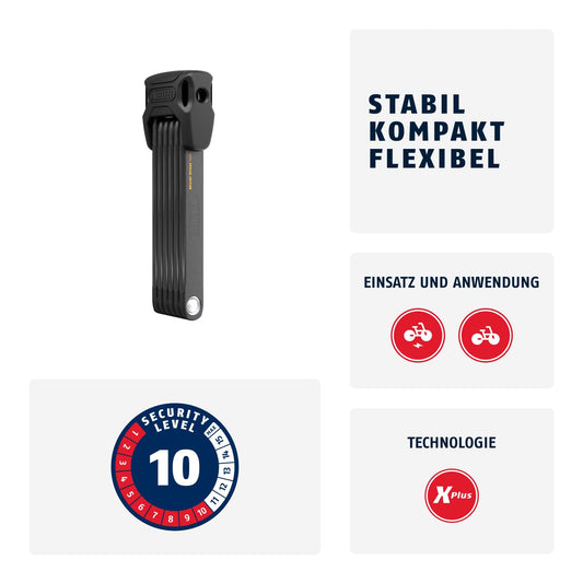 ABUS folding lock Bordo 6000K with SH lock holder - Bike lock with XPlus cylinder for high manipulation protection - ABUS security level 10 - Length 90 cm - Black/Orange