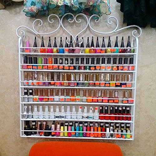 FullBerg 6-tier Metal Nail Polish Stand Wall Shelf Round, Nail Polish Shelf Storage Display Vanity Organizer Lipstick Stand Shelf Women Makeup Organizers, Shelves for Nail Polish (White)