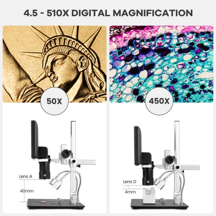 Andonstar AD246-M Digital Microscope, with 3 lenses, 1080P FHD video recording, 7-inch LCD 500x, soldering microscope, biological microscope kit with 32G card, prepared slides.