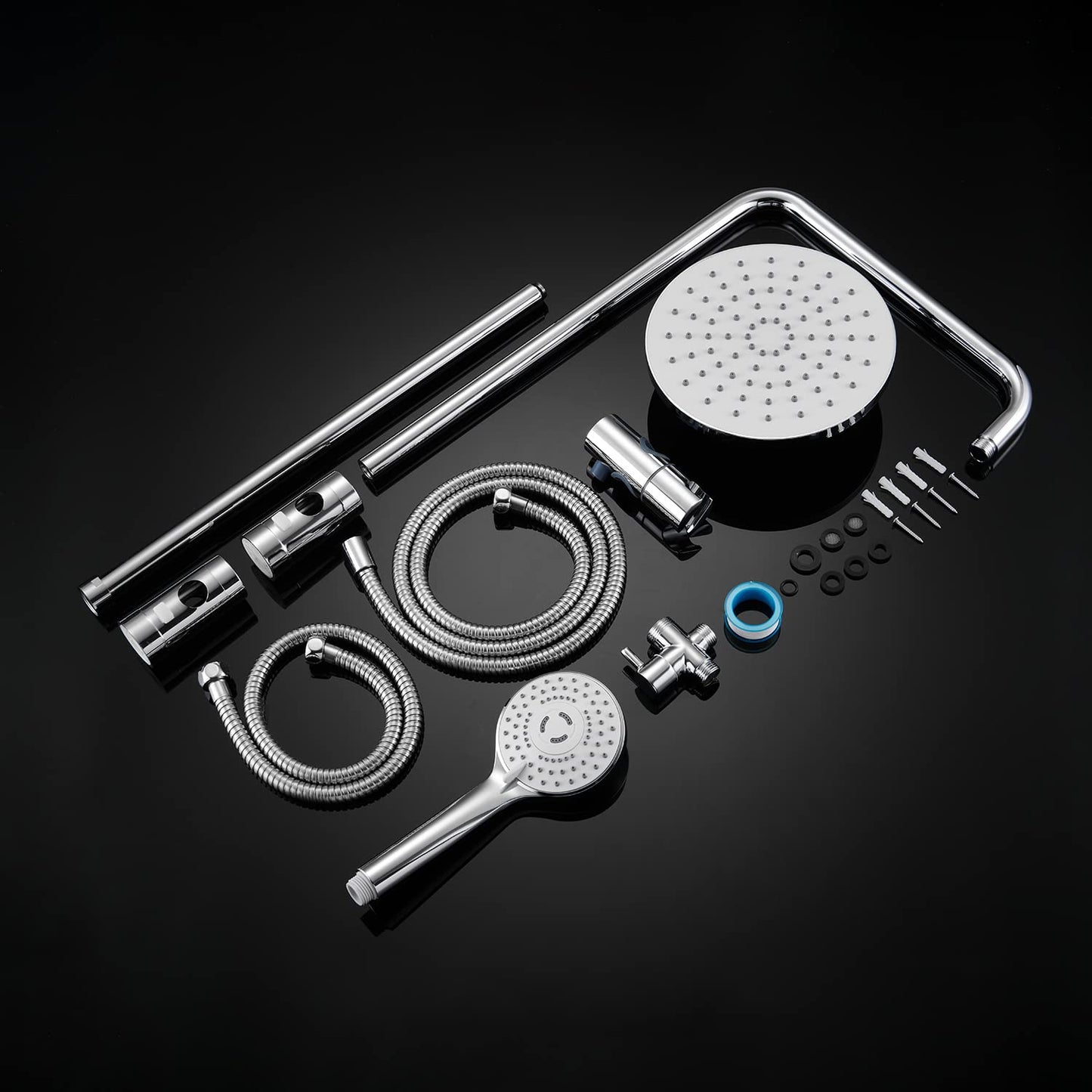 JOHO Rain Shower System without Shower Faucet, Stainless Steel Shower Set with ABS Rain Shower Head Chrome Round (N-YTD20)