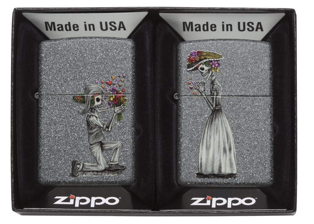ZIPPO - Day of Dead Skulls 2-piece Set - Iron Stone - Storm lighter, refillable, in a high-quality gift box