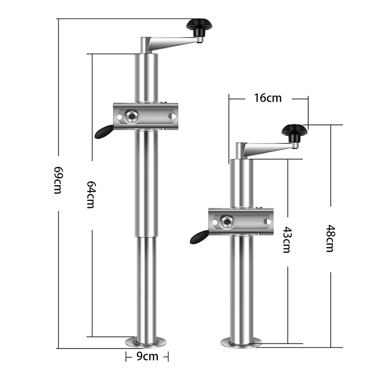 Kefflum trailer jack stand set, support foot trailer 2X support stands incl crank stands for trailer bracket and clamp holder for car trailer, trailer stands height 480mm-690mm, 2T load capacity.