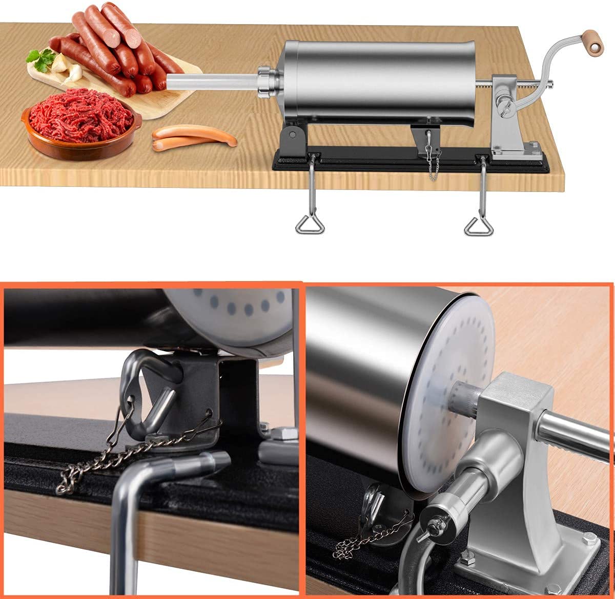 RELAX4LIFE 3 kg Sausage Stuffer Manual, Sausage Filling Machine with 4 Filling Tubes, Sausage Injector for Butcher Shop & Bakery & Kitchen & Restaurant, Sausage Press with Table Clamp, Sausage Maker made of Stainless Steel & Aluminum