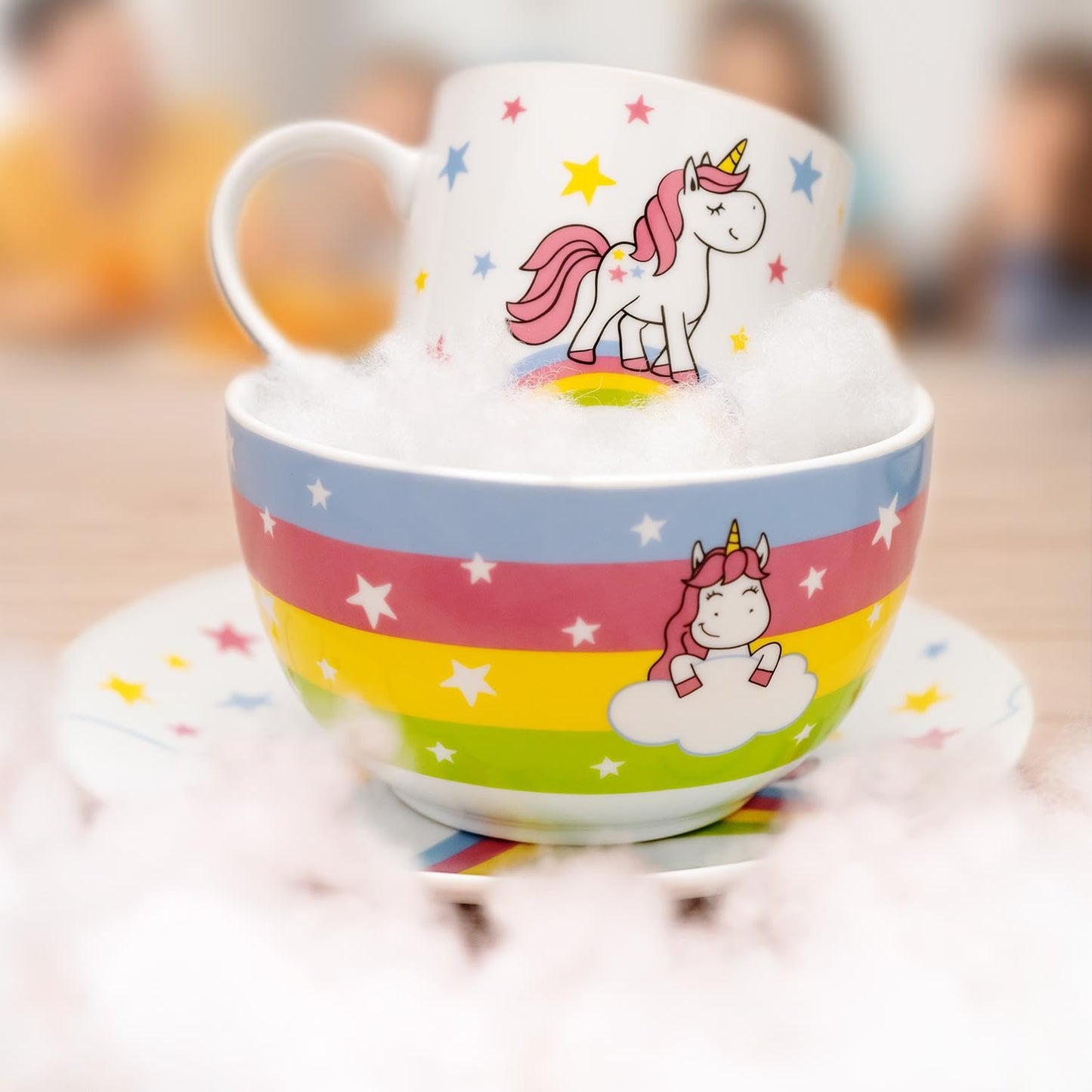 Greetings & Co. dinnerware set with unicorn design | Gift set with 1 mug, 1 plate, and 1 bowl, porcelain | Gift, start of school, kindergarten, children's birthday | 48842