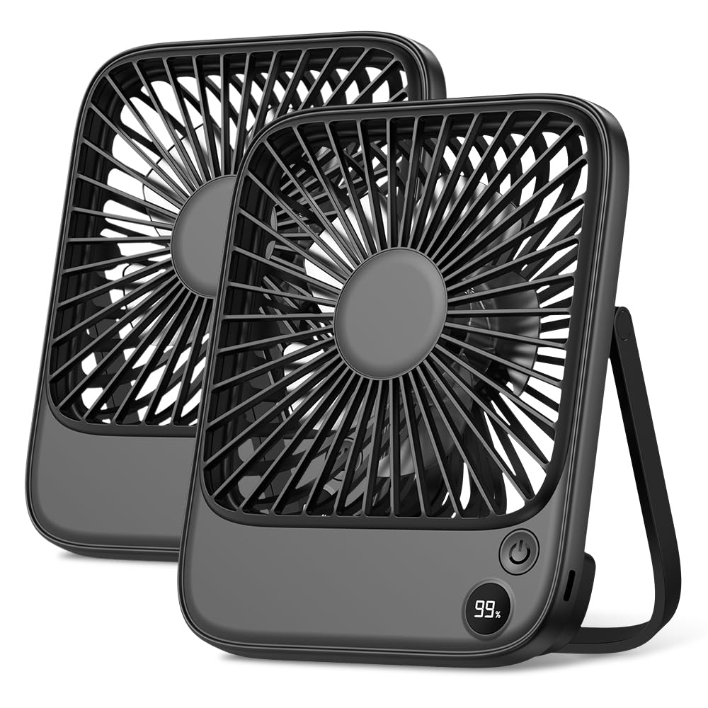 TOPK 5000mAh tabletop fan Quiet 2-Pack, Slim tabletop fan with digital display, Personal fan battery for office travel library outdoor