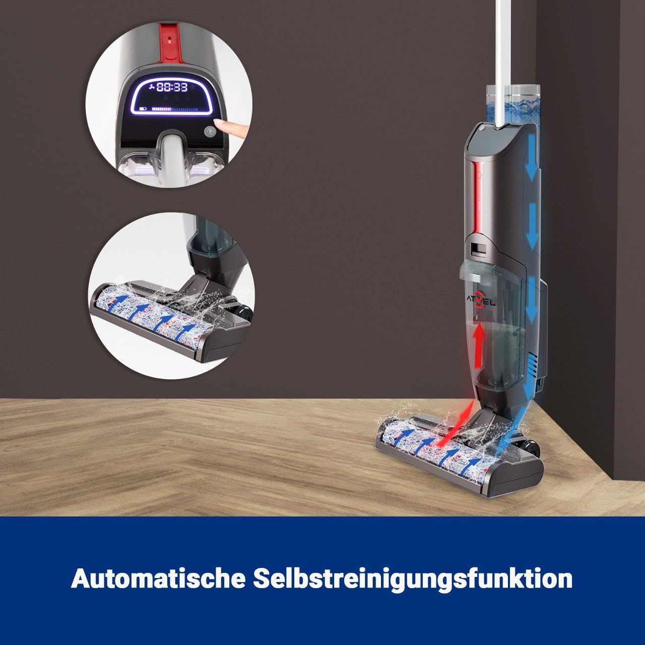 Atvel F16 PRO wireless floor cleaner Smart 3-in-1 Wet-Dry Vacuum Mop with Dual Tank Design for carpets and tiles | UV cleaning | Self-cleaning | LED display | Powerful and lightweight