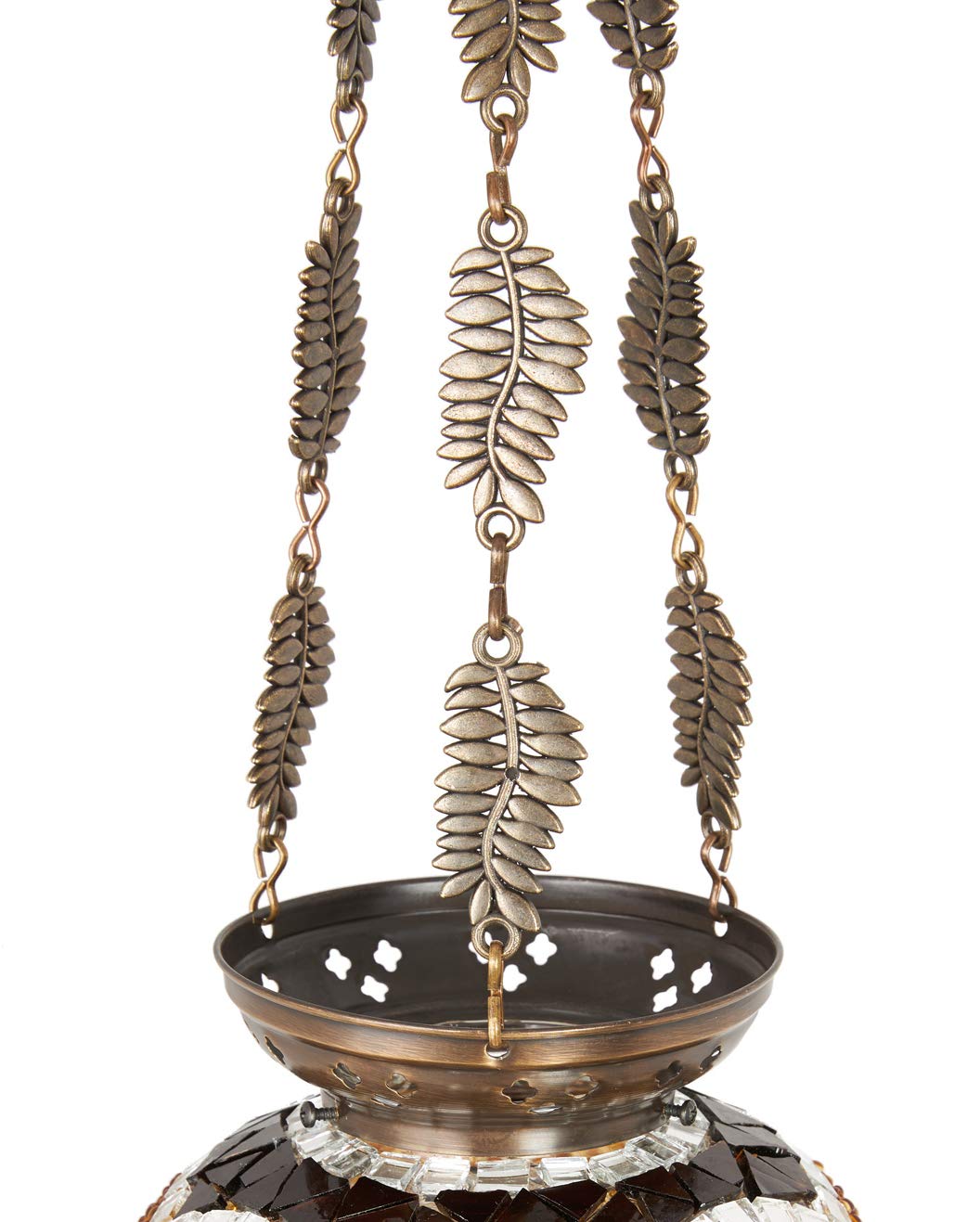 DEMMEX Turkish Moroccan colorful mosaic Bohemian boho hanging candle holder lantern with handmade colorful glass ball and metal leaf chains, 61 cm (Cutsie)