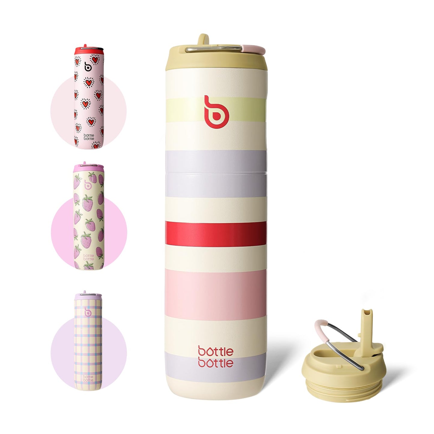 BOTTLE BOTTLE Insulated Stainless Steel Water Bottle 750ml with Straw, Lid & Handle - Leakproof, BPA-Free, Double-Walled - Ideal water bottle for sports, travel & fitness (Stripes)