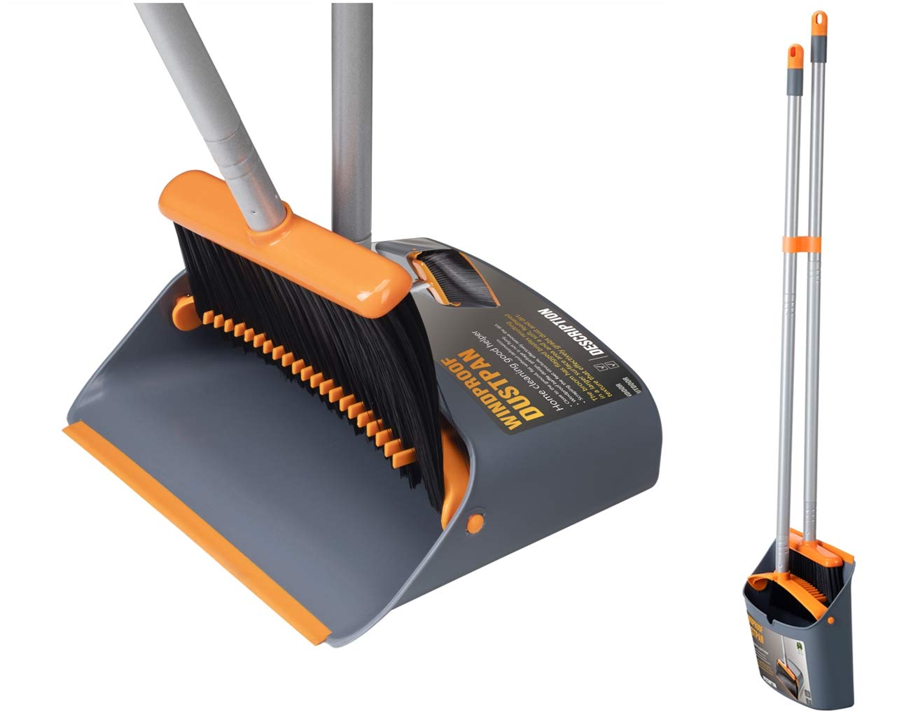 Jekayla Broom and Dustpan Set, broom and dustpan combo with 137cm long extendable handle for household cleaning, orange