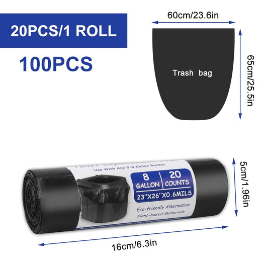 100pcs Toilet Bags Black Set, 30L Biodegradable Toilet Bags, Bags for Camping Toilets, Waterproof Portable Toilet Accessories, for Mobile Toilets, Hiking, Travel.