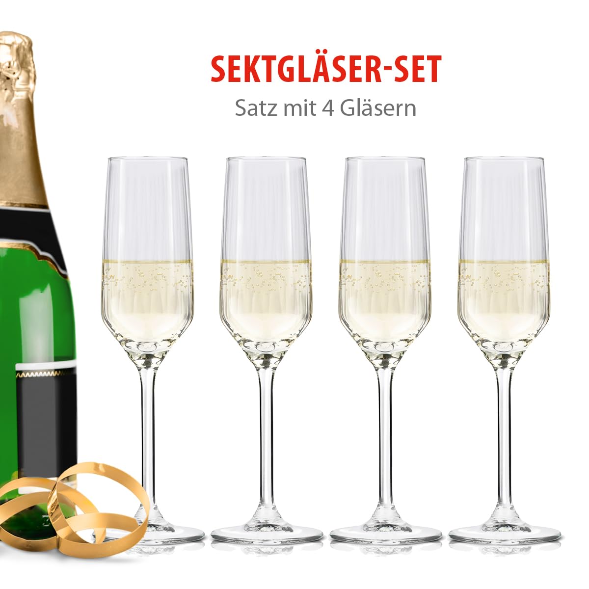 Alpina champagne glasses 22cl - Set of 4 champagne glasses - Also suitable for Cava and Prosecco - Drinking glasses set - Dishwasher safe glass.