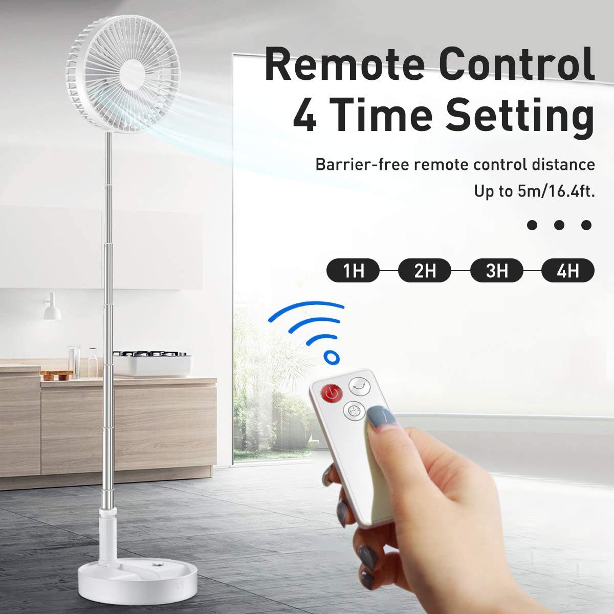 AICase Battery Operated Table and Stand Fan with Remote Control, Quiet 4-Speed Portable Fan, Adjustable Height Foldable; Ø 19.7 cm 7200mAh Rechargeable, includes USB-C Charging Cable.