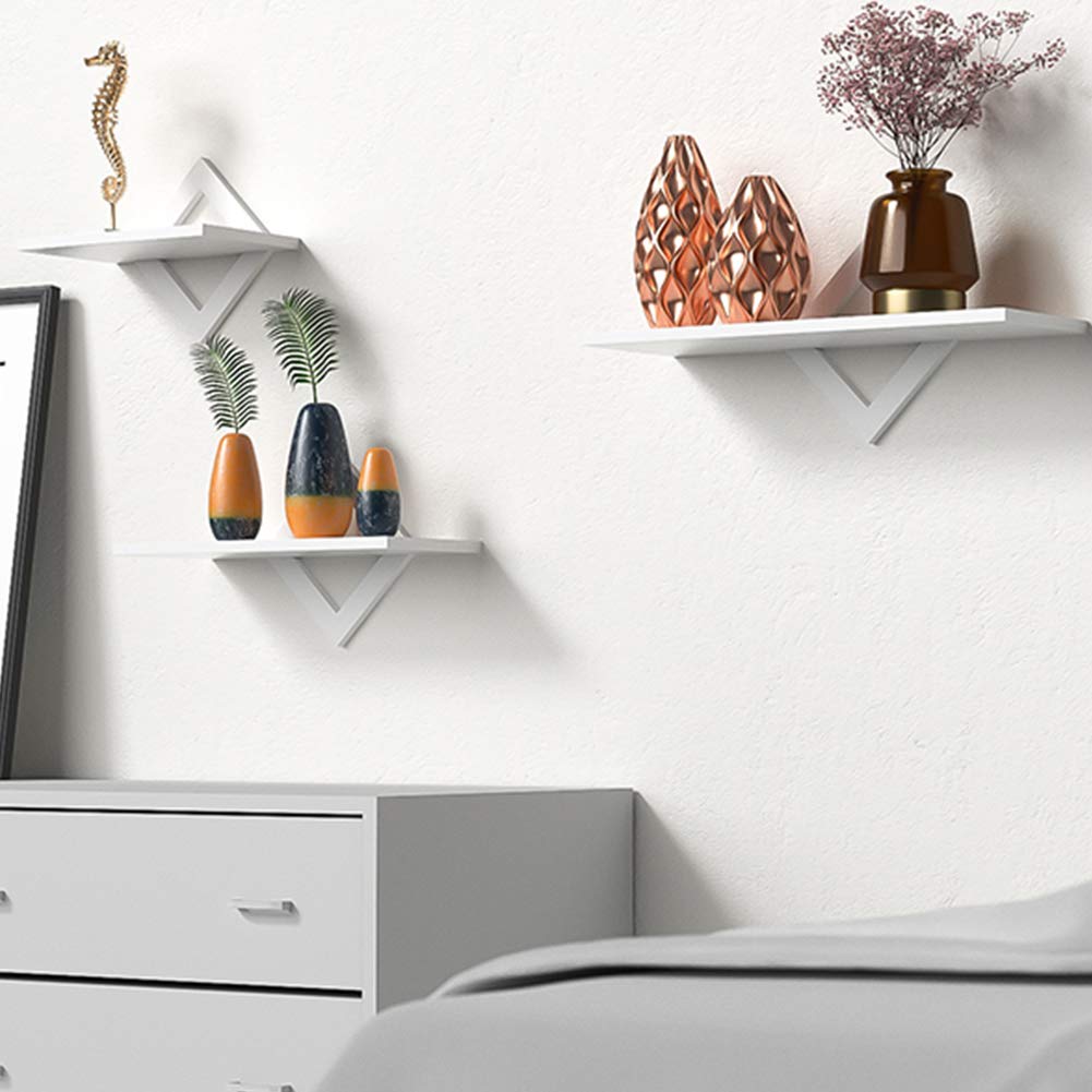 piorlado Wall Shelf Set in white, floating wooden shelf, sturdy wall hanging shelf board for up to 9kg, perfect for living room, bedroom, hallway, kitchen, shelf board lengths of 27/34/42cm.