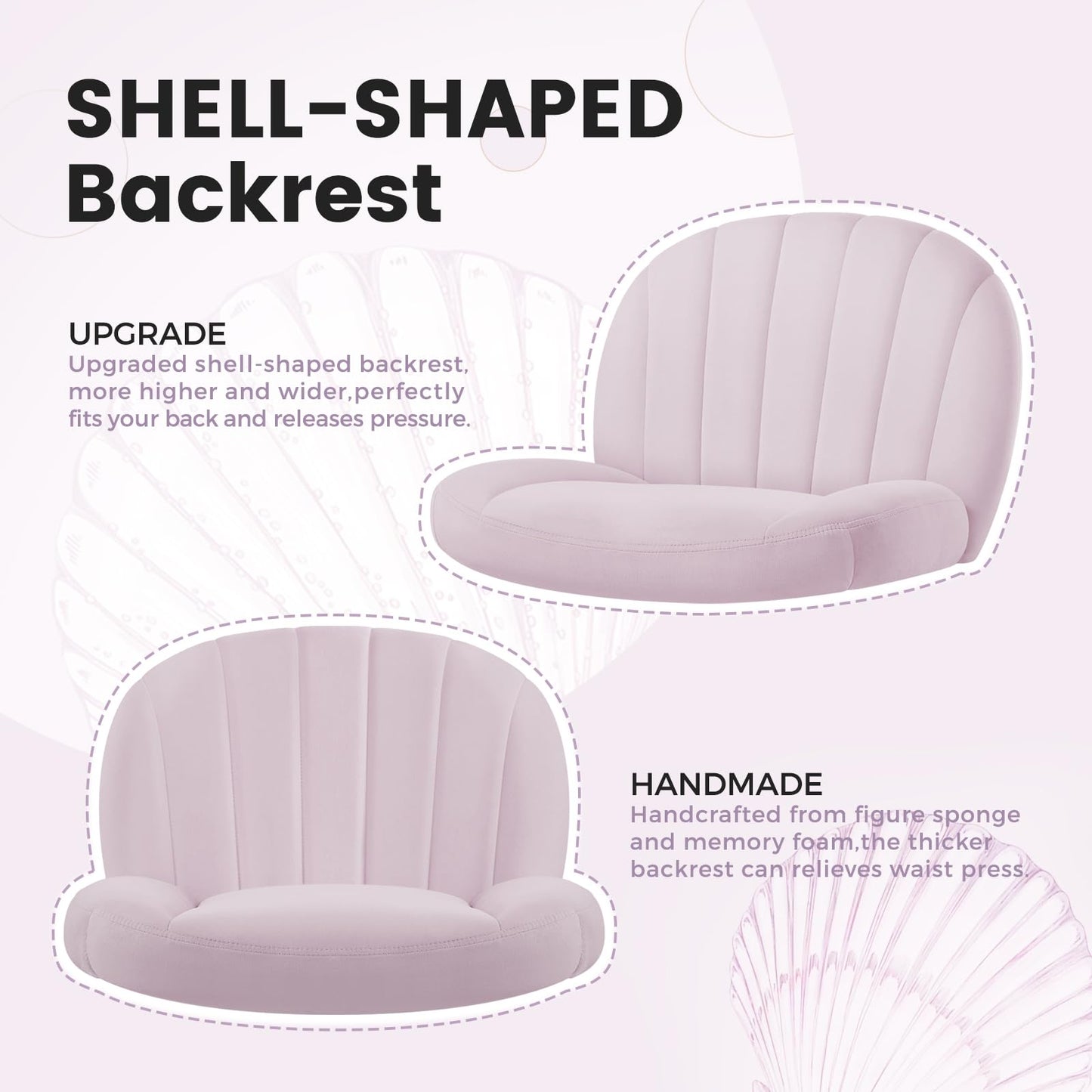 IWMH office chair without armrests, height adjustable swivel chair without casters, desk chair with fabric upholstery, ergonomic chair, reading chair with wider cushion for sitting cross-legged (Pink)