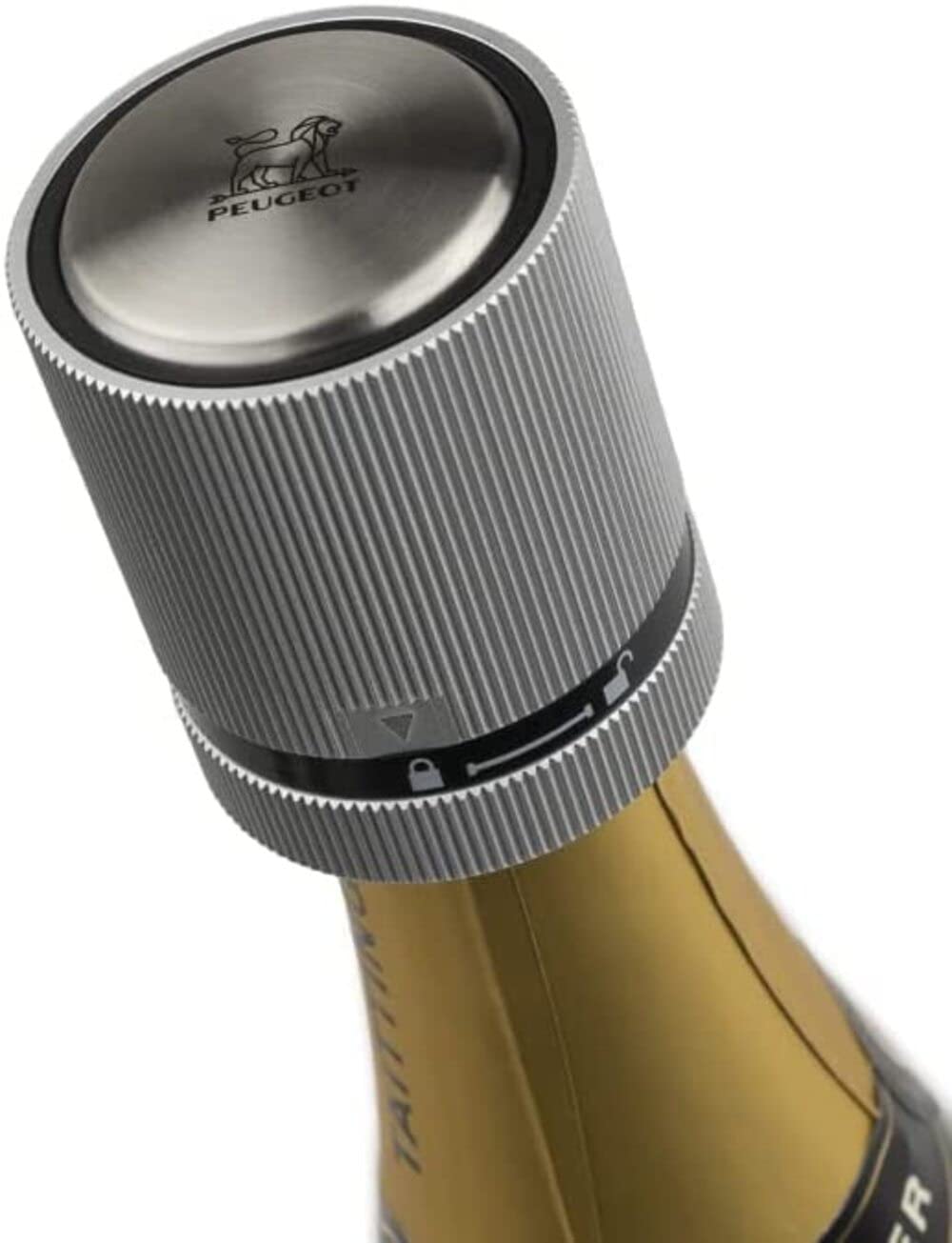 PEUGEOT - Line - Champagne stopper - For airtight sealing and preserving opened sparkling wine bottles - 5 year warranty - Wine gift - Aluminum color