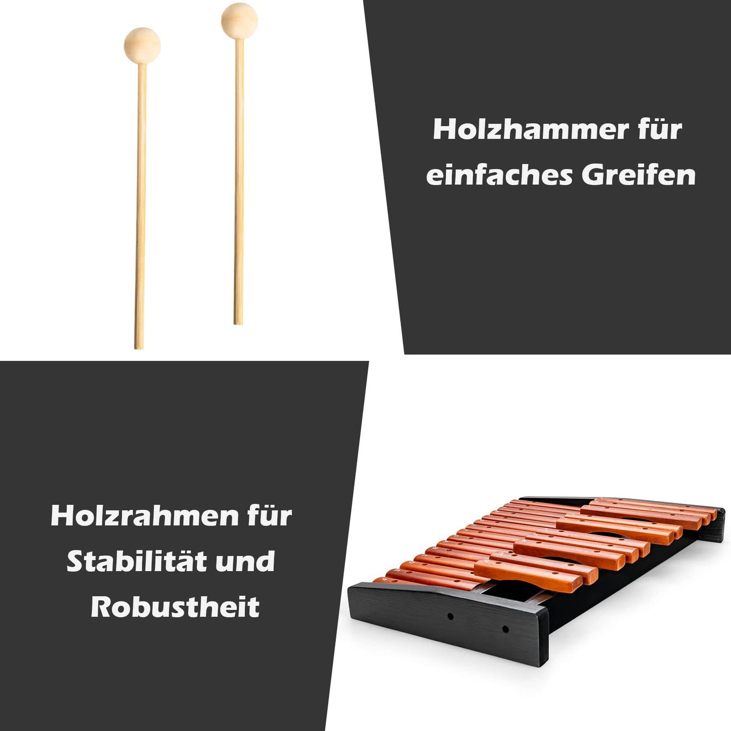 COSTWAY 25 Note Xylophone Glockenspiel, wooden musical instrument, comes with 2 mallets & carrying bag. Suitable for both kids and adults, in brown and black.