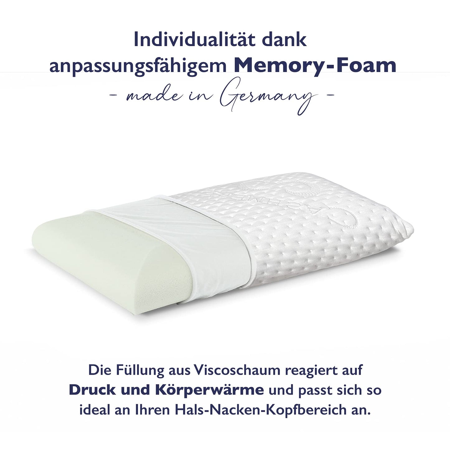 FMP Mattress Manufactory Orthopedic Memory Foam Neck Support Pillow, Viscoelastic Pillow, Pillow, Neck Pillow 6.5 cm high, white.