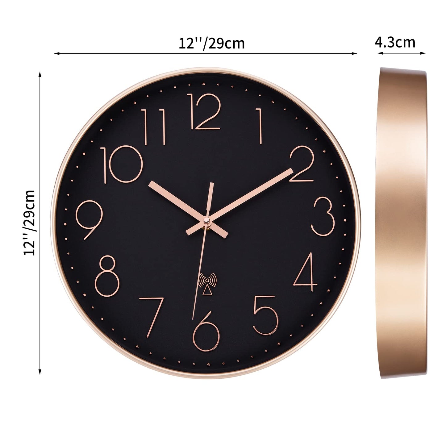 VIVILINEN Silent Wall Clock Modern Atomic Clock Non-Ticking Decorative Clock for Living Room Bedroom Office Kitchen 30x30cm/12 inches