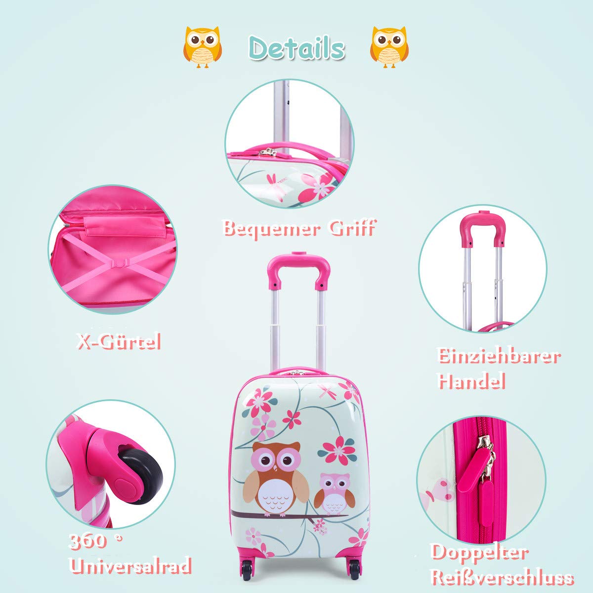 RELAX4LIFE Kids Suitcase with Wheels, 2 Piece Kids Luggage Set, Suitcase (16 inch) + Backpack (12 inch), Travel Suitcase for Kids, Kids Luggage, Travel Luggage, Kids Trolley, ABS Hard Shell Suitcase (Model 3)