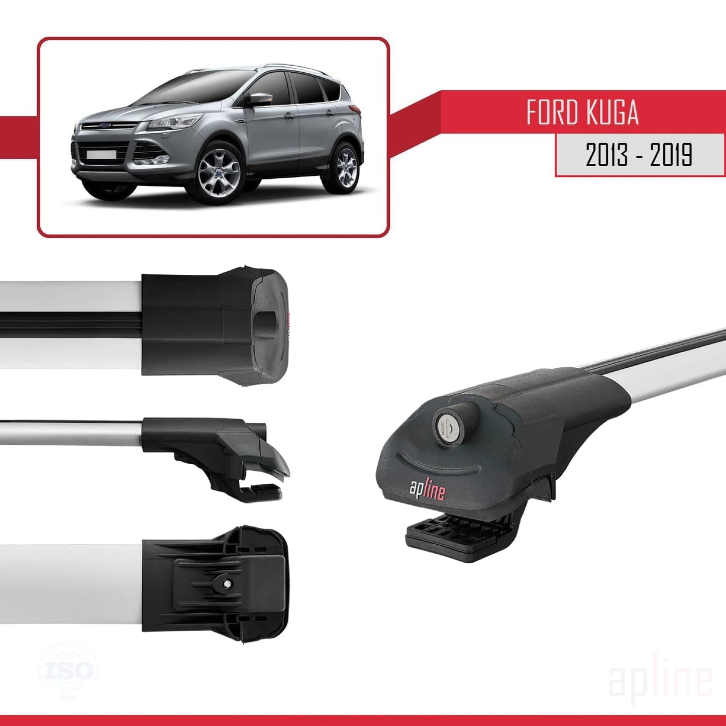 Alpine compatible with Ford Kuga 2 (C520) 2013-2019 ACE-1 Roof Rack Roof Rack Car Luggage Rack Gray Aluminum 2 Bars