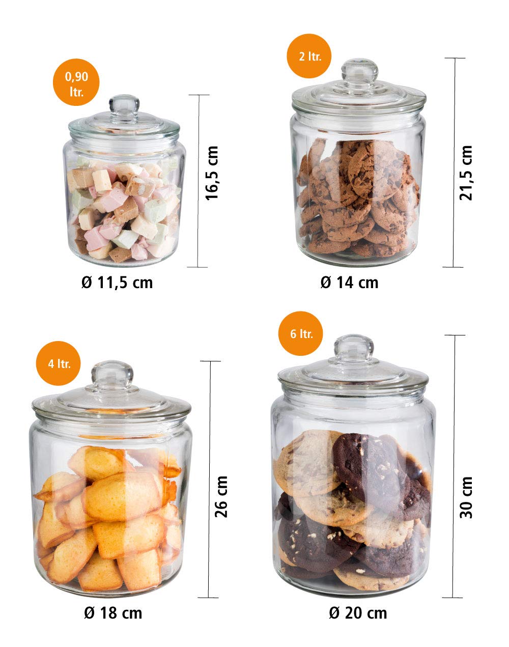 APS storage jar "Classic" - High-quality glass container for storage with a capacity of 6.0 liters - Your products stay fresh with the glass lid with seal, storage container