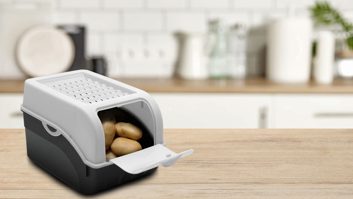 ARTECSIS Potato Storage Box white 2-pack I Vegetable box Potato box with lid for approx. 4 kg of potatoes + 6 stickers with vegetable types