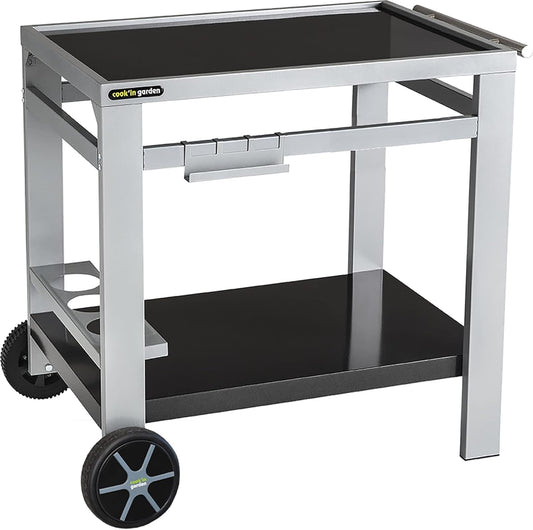 Cook'in Garden Media M garden cart for grill/plancha/worktop - L 93.5 × W 67 × H 80.5 cm & Rayen AA236 grill cover, rectangular, PEVA (Polyethylene-Vinyl Acetate), Black, 90 x 65 x 90 cm