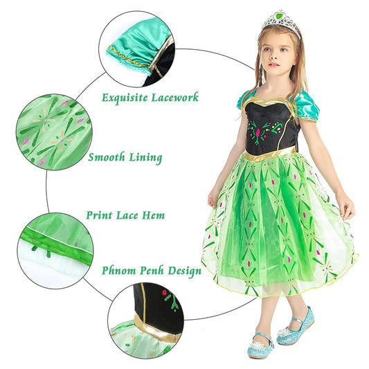 "URAQT Girl Costume Dress, Kids Princess Costume for Carnival Party Cosplay Disguise Halloween Celebration Birthday, with Accessories Crown Wand, 130CM"