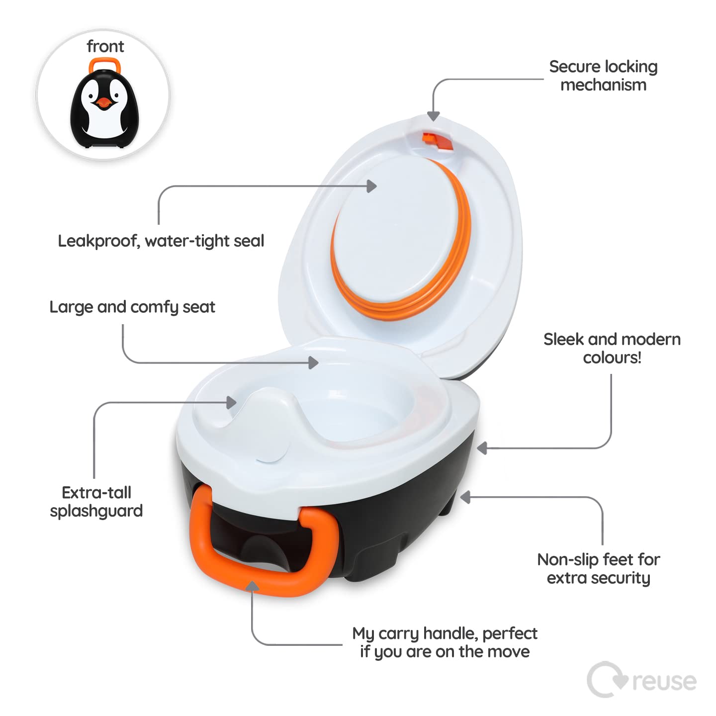My Carry Potty - Penguin travel potty, award-winning portable toilet seat for toddlers that children can take with them anywhere.