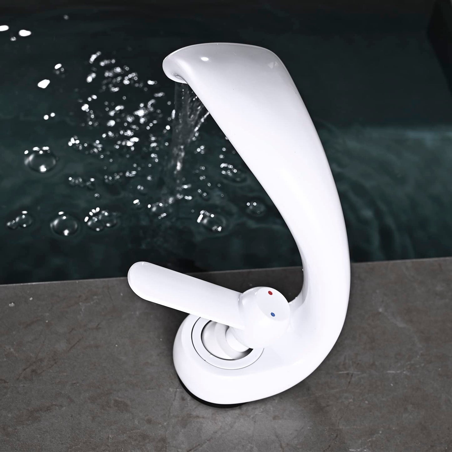 YAGJIA waterfall faucet bathroom white, modern waterfall bathroom sink faucet, brass basin faucet, bathroom faucet single handle mixer tap cold and hot water for bathroom.
