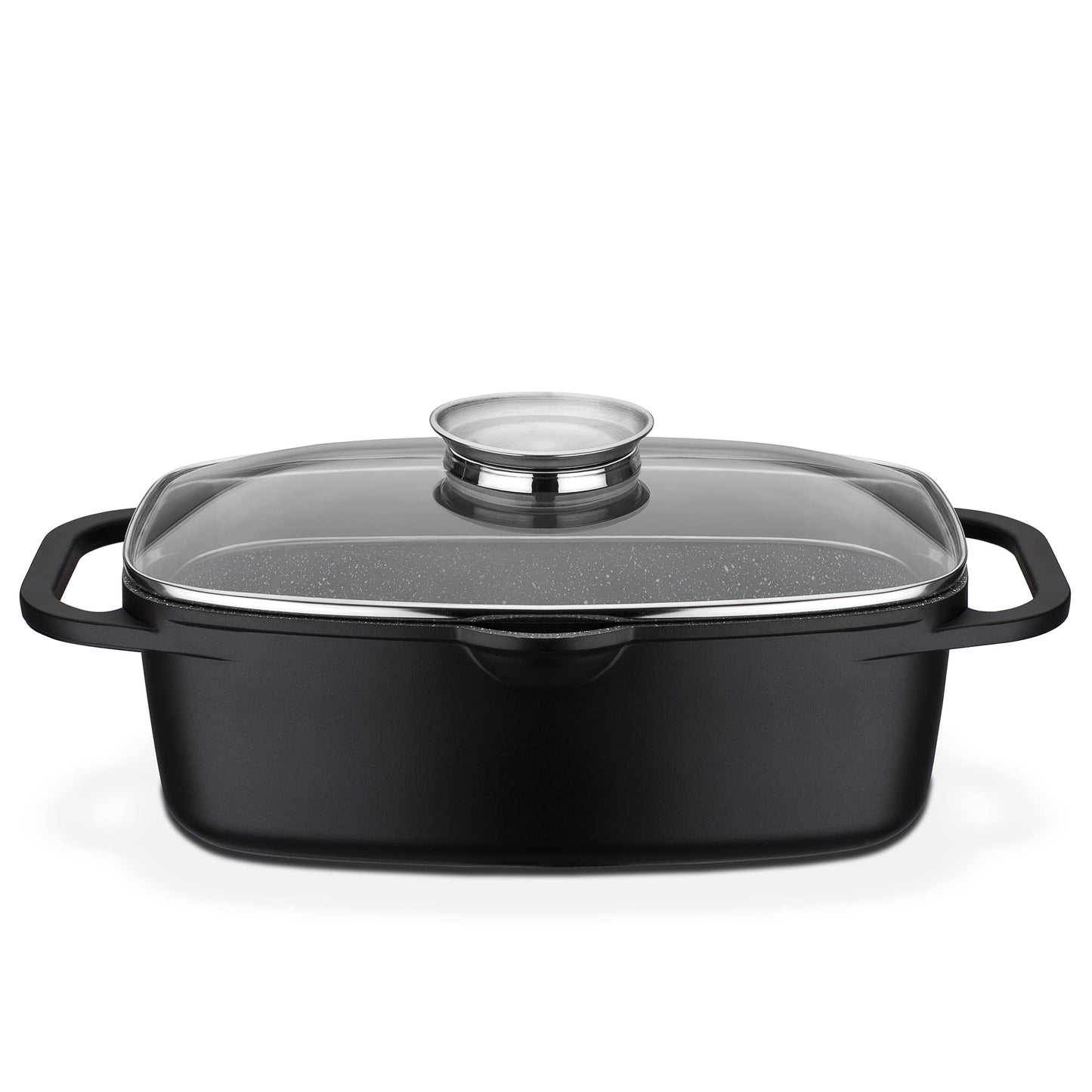 GSW universal roaster gourmet granite - high-quality roaster with lid, perfect for stewing, grilling, and roasting, suitable for induction and oven use - black, cast aluminum, 6 liters.