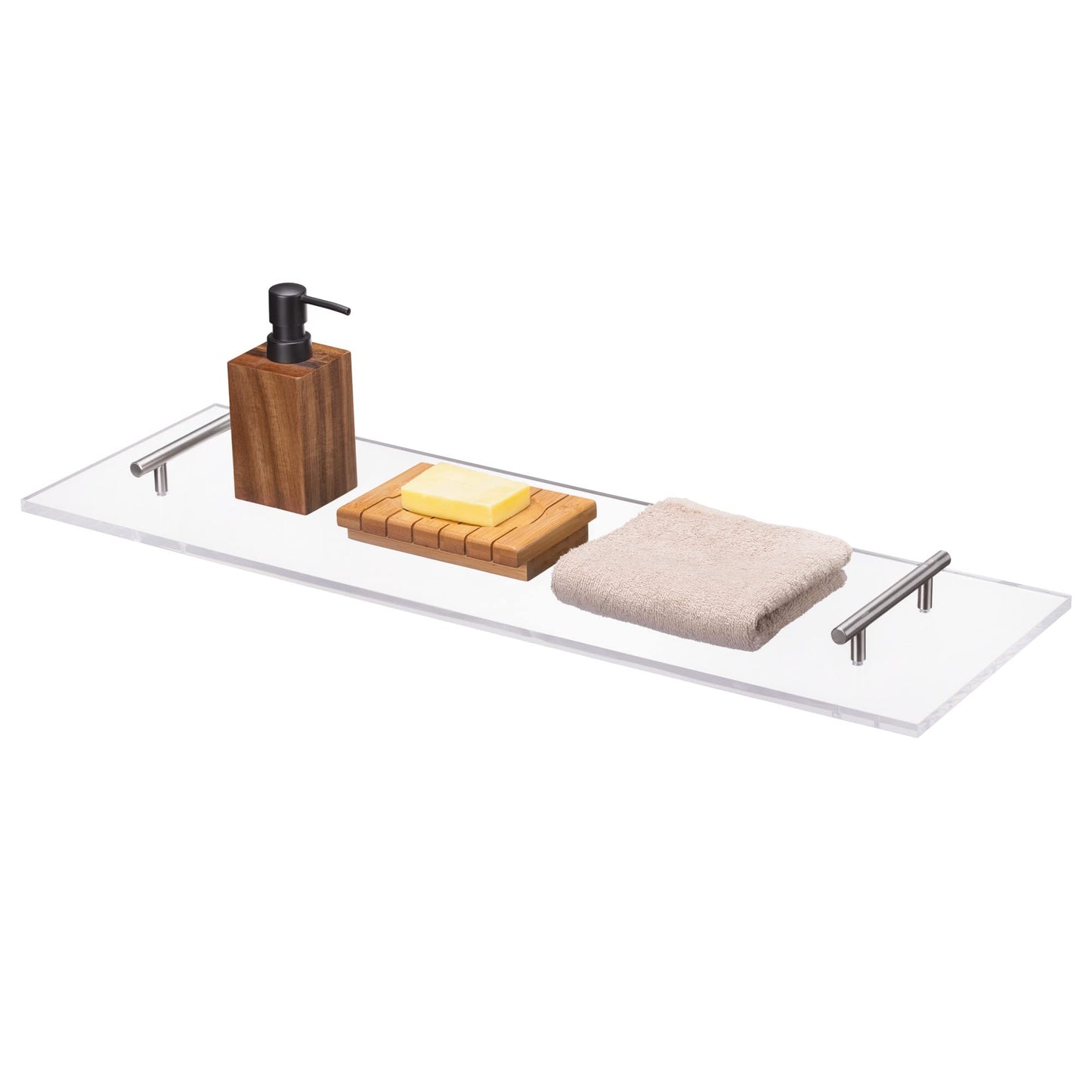 Navaris acrylic glass bathtub tray - book holder wine glass rack bathtub caddy - transparent bathtub shelf bath table - bath tub accessory.