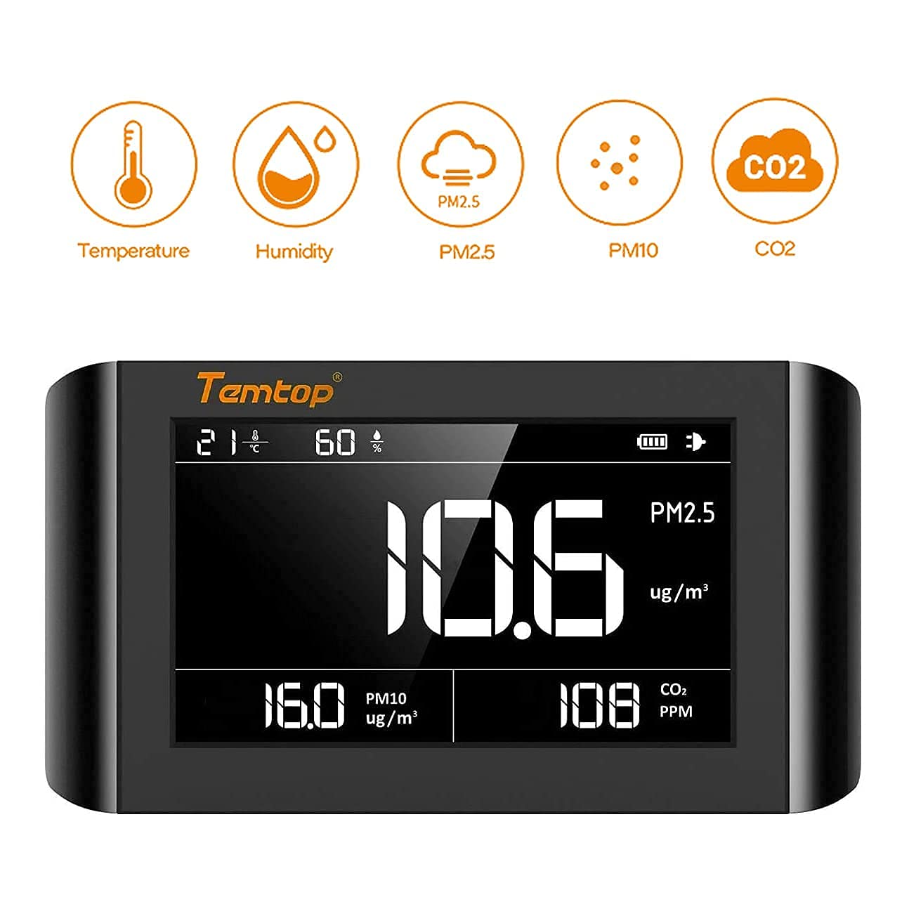 Temtop Air Quality Monitor Indoor Air Quality Detector for CO2 PM2.5 PM10, P1000