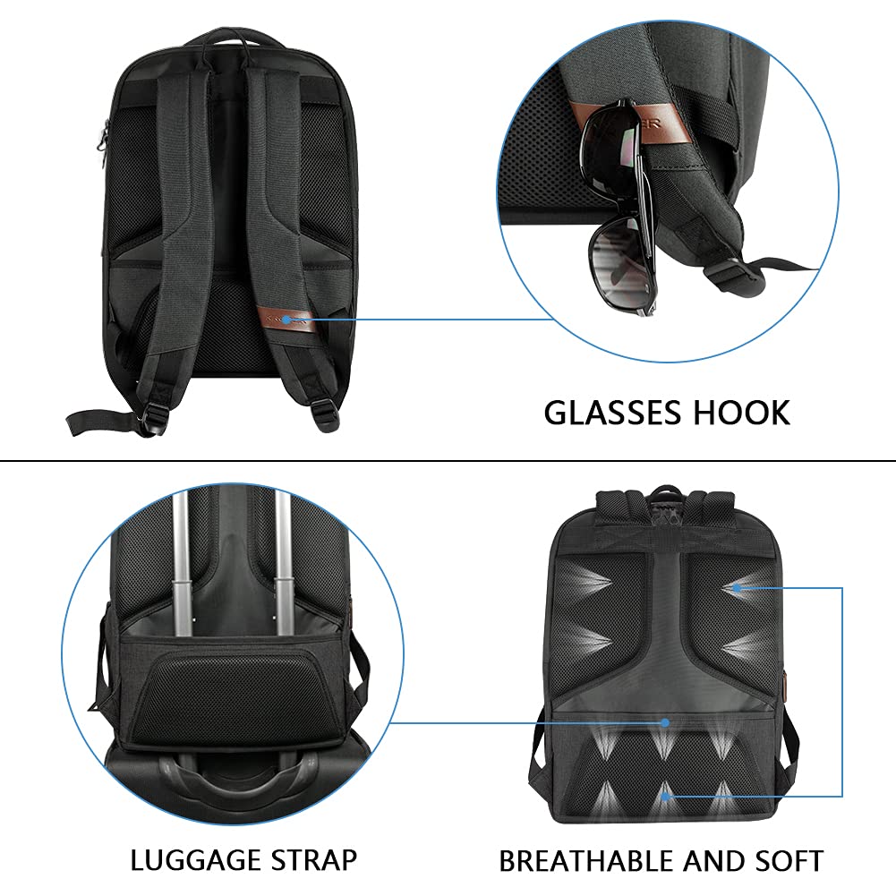 KROSER Laptop Backpack 17.3 Inch Carry-on Daypack Water-Resistant Multifunctional Laptop Bag for Business/Travel/Women/Men-Black