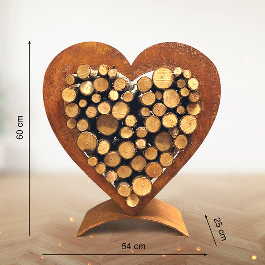 Terma Rust Heart Firewood Rack Height 60 cm Made in Germany great decoration for outdoor and indoor wood rack Garden Heart Wood decor Metal Heart for firewood rust hearts for garden.