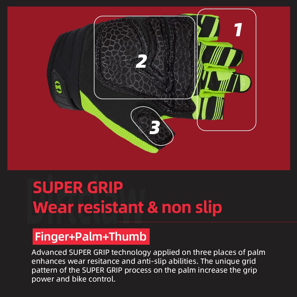 Seibertron Dirtclaw Unisex BMX MX ATV MTB Road Racing Mountain Bike Cycling Gloves Cycle Gloves Dirt Bike Gel Padded Non-Slip Half Finger Motorcycle Sports Adult Fluorescent Yellow