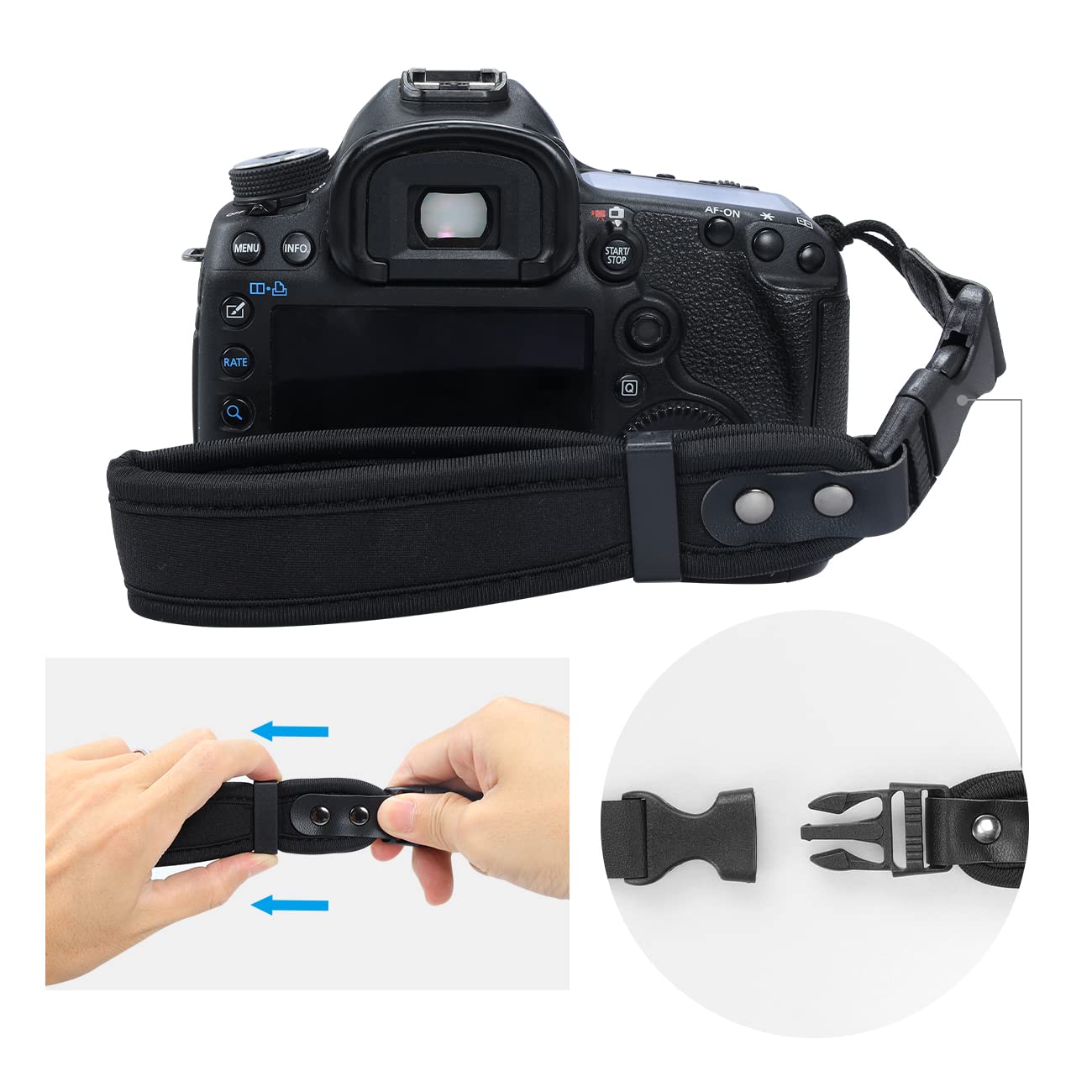 Airminti Camera Shoulder Strap and Hand Strap Set, secondary protection, adjustable, quick release, neoprene, black, camera strap for camera, camcorder with 1/4 inch tripod thread.