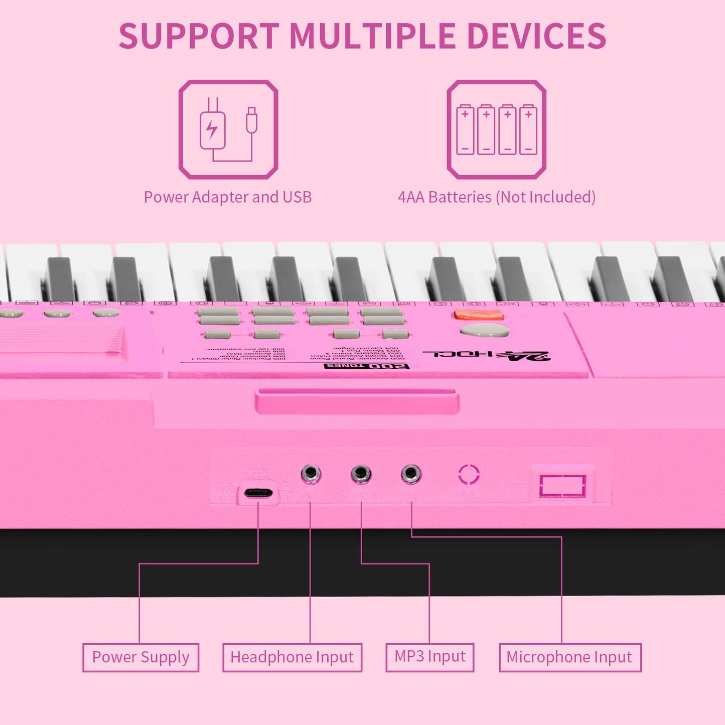 24HOCL Electric Pianos 61 Lighted Keys, Musical Digital Piano Keyboards 200 Rhythms LCD Screen for Kids Beginners Lighted Keys_2 Pink