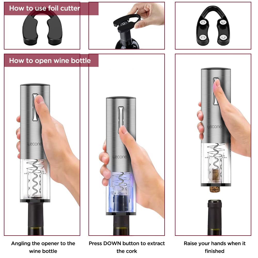 Lecone 7 in 1 Electric Corkscrew Set, Stainless Steel Electric Corkscrew Bottle Opener, Automatic Wine Opener with USB Charging Gift Set, for Home, Restaurant, Party.