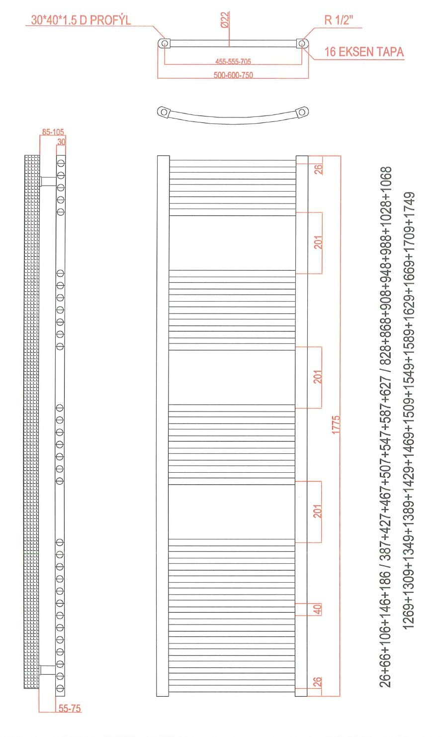 anapont electric bathroom radiator - straight - chrome - timer function - towel radiator - electric bathroom heating - towel heating - Made in Germany (KTX 3, 1775h x 500w)