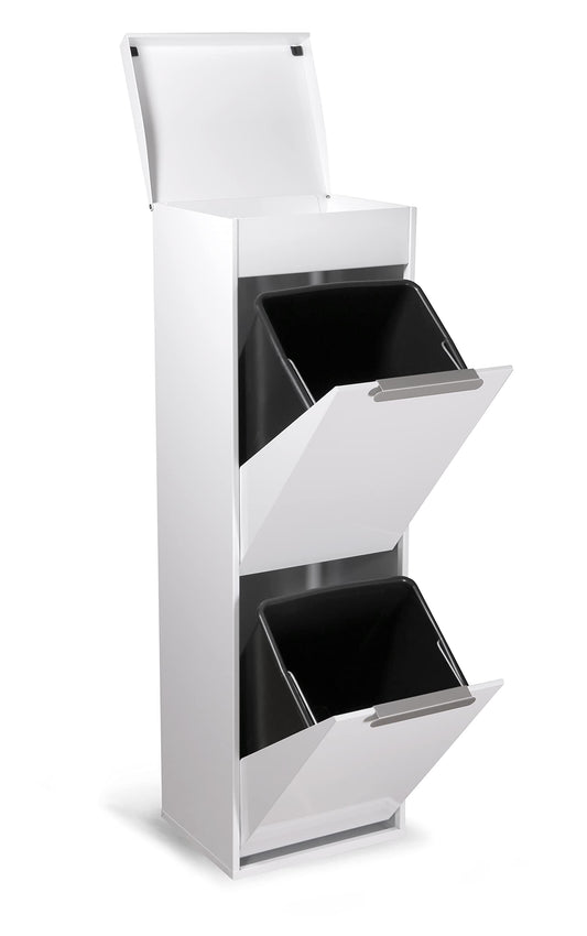 ARREGUI Ecoclas Plus CR221-E Steel Recycling System with Storage Box and Lid | 2x17L (34L) | 2 Compartments Trash Can for Kitchen | Removable Inner Bins + Handle | White